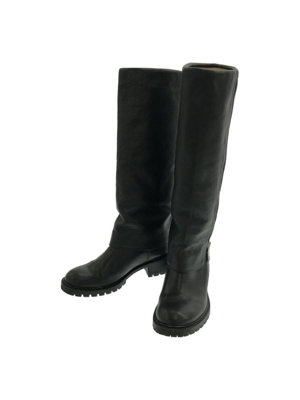 Fendi Zucca Layer Zipper Leather Long Boots Black